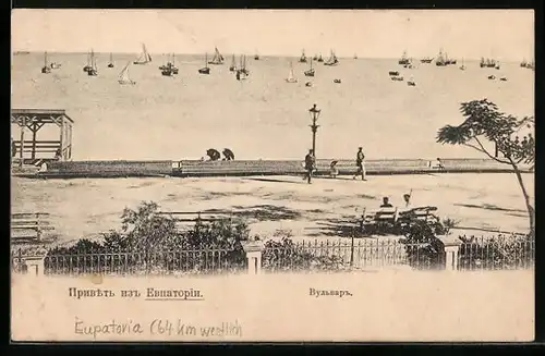 AK Eupatoria, Segelschiffe vom Ufer aus gesehen