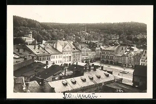 AK Trautenau, Blick auf den Hauptplatz mit dem Cafe