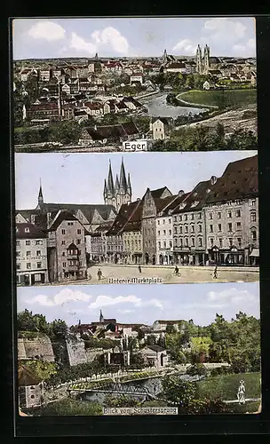 AK Eger, Unterer Marktplatz, Blick vom Schustersprung