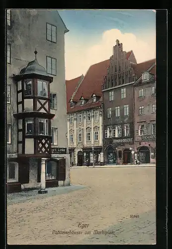 AK Eger, Patrizierh user am Marktplatz mit Germania-Drogerie