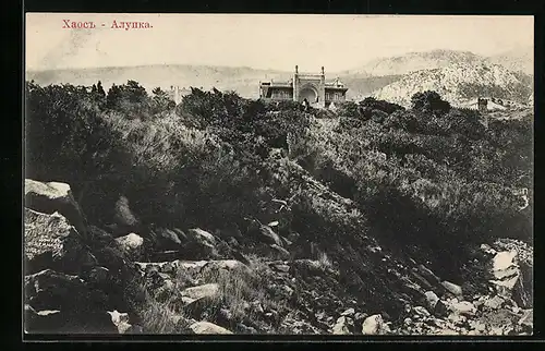 AK Alupka Krim, Blick zur Terrasse auf dem Berg