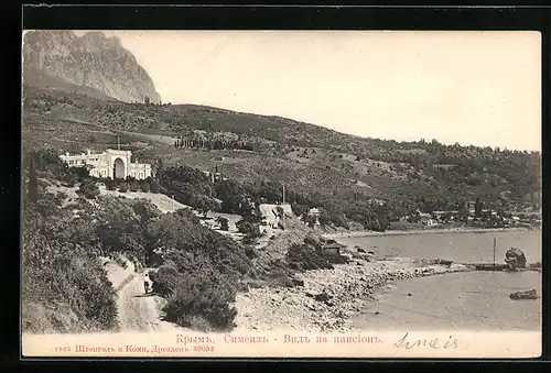 AK Simejis Krim, Blick auf den steinernen Strand und die Stadt