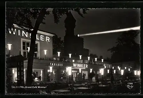 AK Salzburg, Grand Cafe Winkler bei Nacht