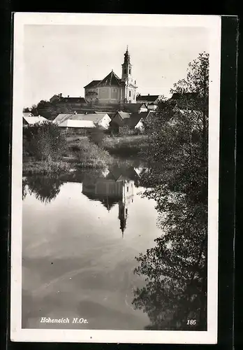 AK Hoheneich, Ortspartie mit Blick zur Kirche am See