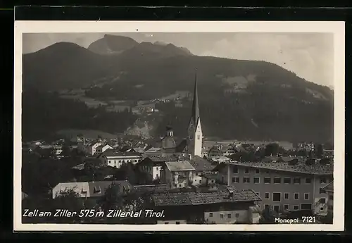 AK Zell am Ziller, Ortstotale mit Kirche im Zillertal