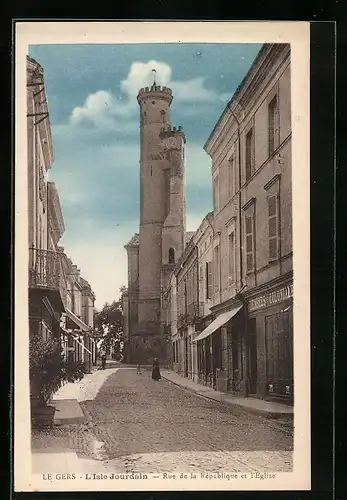 AK L`Isle Jourdain, Rue de la Republique et l`Eglise