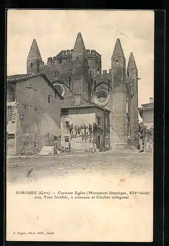 AK Simorre, Curieuse Eglise avec Tour fortifiee a creneaux et Clocher octogonal