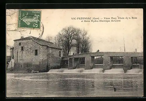 AK Vic-Fezensac, Vieux Pont, Chute de la Baise et Usine Hydro-Electrique du Conte