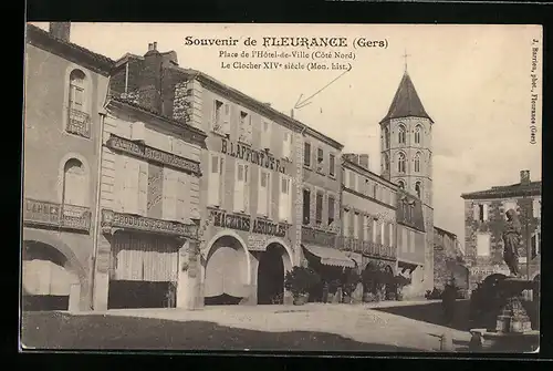 AK Fleurance, Place de l`Hotel-de-Ville, Le Clocher XIVe siecle