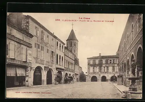 AK Fleurance, Place de la Mairie et Clocher