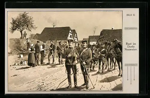 AK Soldaten bei der Rast im Dorfe Neuweier, Reichseinigungskriege