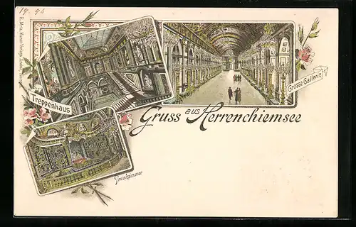 Lithographie Herrenchiemsee, Grosse Gallerie, Treppenhaus