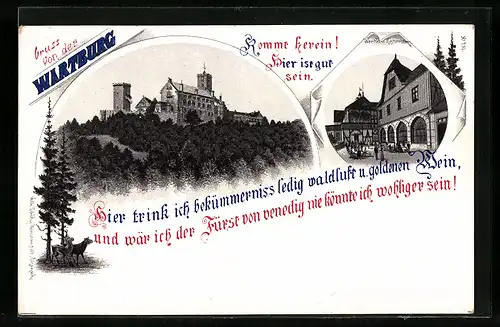 Lithographie Wartburg, Totalansicht, Wartburg-Restauration