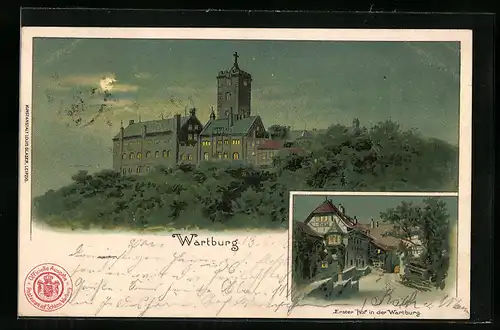 Lithographie Wartburg, Gesamtansicht, Erster Hof der Wartburg