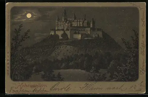 Lithographie Hohenzollern, Blick auf Schloss Hohenzollern
