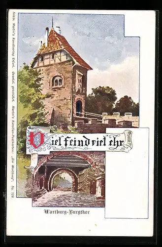 Lithographie Eisenach, Wartburg, Burgtor