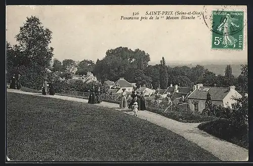 AK Saint-Prix, Panorama pris de la Maison Blanche, Parkweg mit Spaziergängern