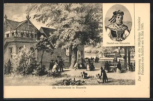 Künstler-AK Blasewitz, 100 jährige Todesfeier Friedrich von Schiller 1905, Die Schillerlinde, Gustel von Blasewitz