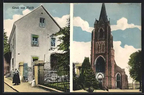 AK Plaidt, Kirche, Strassenpartie mit Wohnhaus