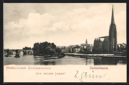 AK Frankfurt-Sachsenhausen, Uferpartie mit Kirche