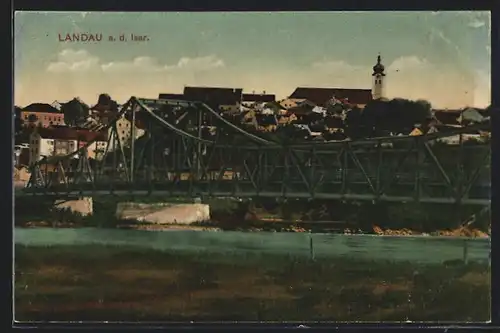 AK Landau a. d. Isar, Teilansicht mit Kirche und Brücke