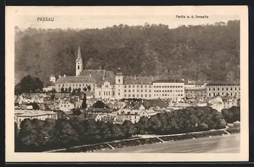 AK Passau, Teilansicht mit Kirche an der Innseite