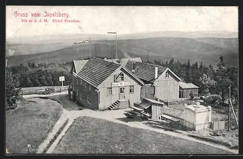 AK Inselsberg /Thür. Wald, Blick vom eigenem Aussichtsturm auf den Preussischen Hof
