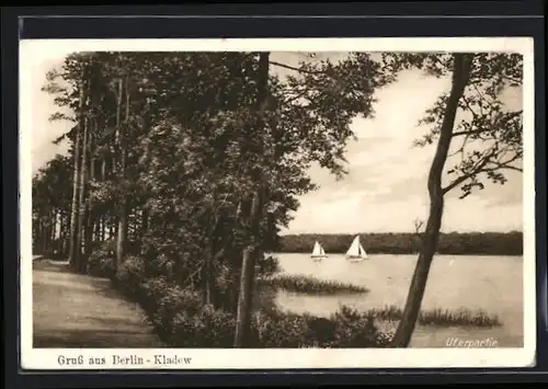 AK Berlin-Kladow, Uferpartie mit Segelbooten