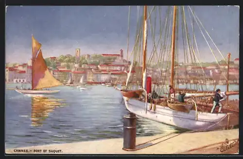 Künstler-AK Cannes, Port et Suquet