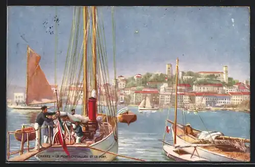 Künstler-AK Cannes, Le Mont, Chevallier et le Port