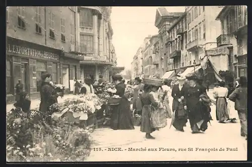 AK Nice, Marché aux fleurs, facade de l`opéra, Blumenverkäufer