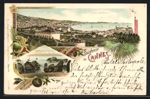Lithographie Cannes, vue générale, Montagnes de l`Estéret