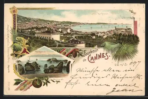Lithographie Cannes, Montagnes de l`Esterel, Vue Generale, Blick aufs Meer