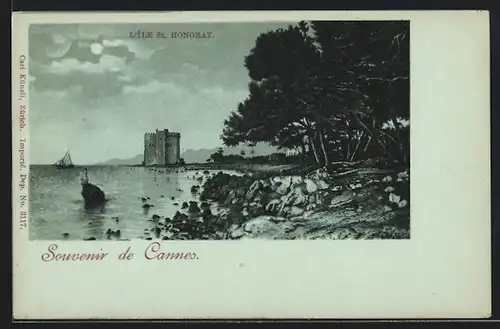 Mondschein-Lithographie Cannes, L`Île St. Honorat