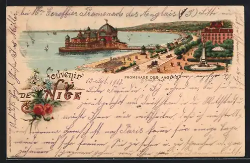 Lithographie Nice, Promenade des Anglais