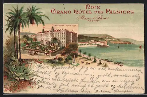 Lithographie Nice, Grand Hotel des Palmiers, Boulevard Victor-Hugo