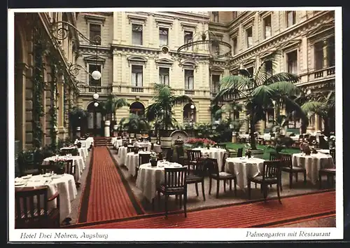 AK Augsburg, Hotel Drei Mohren, Palmengarten mit Restaurant