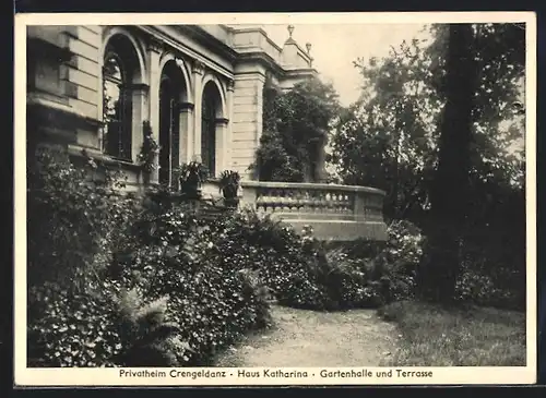 AK Witten a. d. Ruhr, Privatheim Crengeldanz, Haus Katharina, Gartenhalle und Terrasse