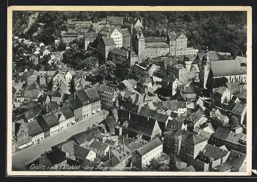 AK Colditz, Orig.-Fliegeraufnahme des Stadtzentrums