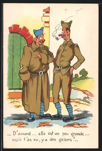AK Zwei französische Soldaten in Uniform unterhalten sich