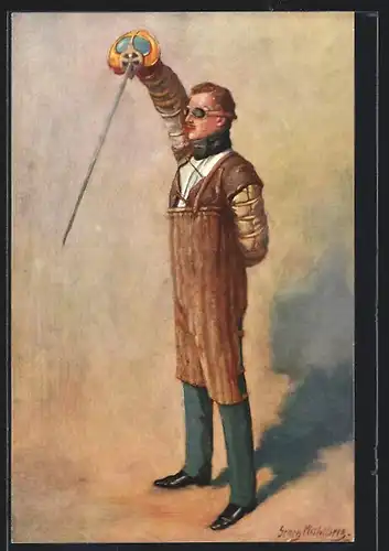 Künstler-AK Georg Mühlberg: Der Herr Paukant mit Schläger