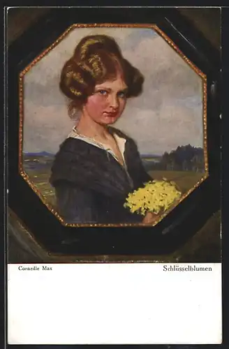 Künstler-AK Corneille Max: Junge Frau mit Schlüsselblumen