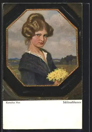 Künstler-AK Corneille Max: Junge Frau mit Schlüsselblumen