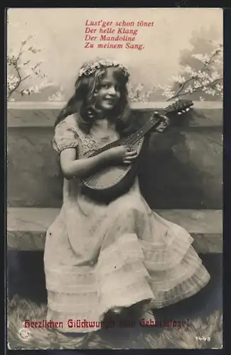 AK Mädchen im Kleid spielt Lautengitarre