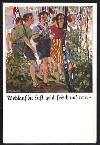 Künstler-AK Otto Amtsberg: Turner und Turnerinnen mit Fahne