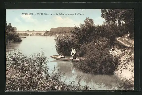 AK Conflans-sur-Seine, la Seine en amont des Ponts