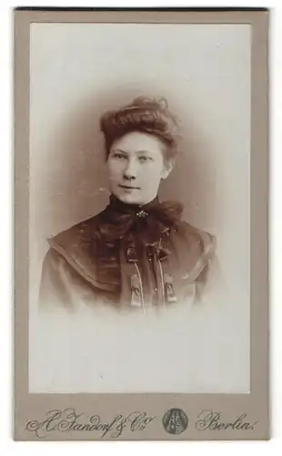 Fotografie A. Jandorf & Co., Berlin, Portrait charmantes Fräulein mit Schleife am Kragen