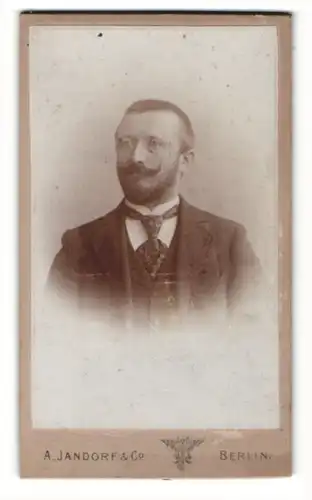 Fotografie A. Jandorf & Co., Berlin, Portrait stattlicher Herr im Anzug mit Krawatte und Bart