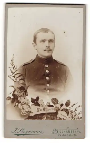 Fotografie J. Stegmann, Mülhausen i / E., Portrait Soldat in Uniform mit Schnurrbart