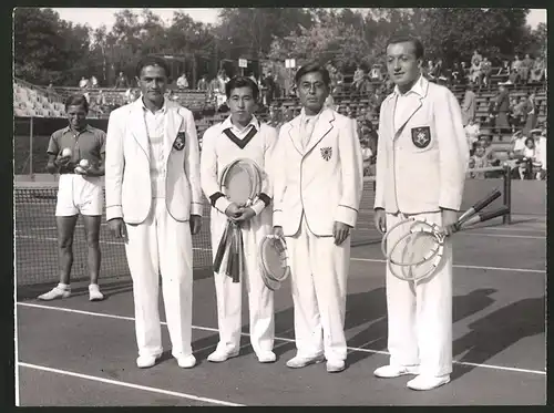 Fotografie Tennisspiel Deutschland vs Japan 1938, Tennisspieler Beuthner, Nakano, Abe & Göpfert